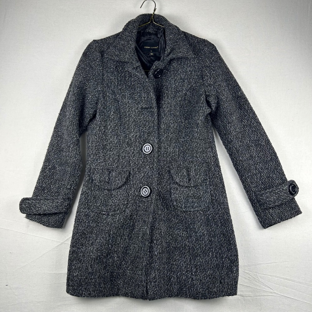 Poetry Clothing Womens Grey Marl Textured Knit Button Up Coat Size L